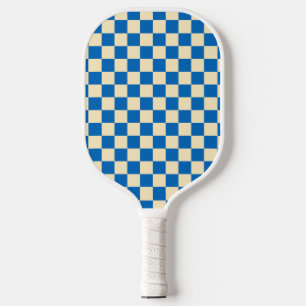 Beige + Blue Check Chequered Chequerboard Pattern Pickleball Paddle