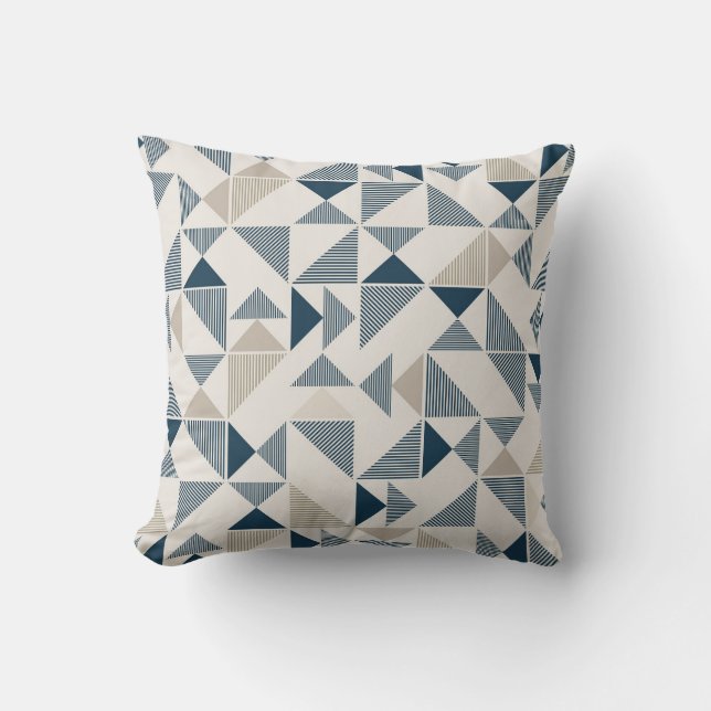 Beige Blue Geometric Shapes  Cushion (Front)