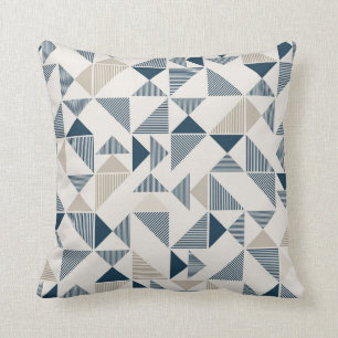 Beige Blue Geometric Shapes  Cushion