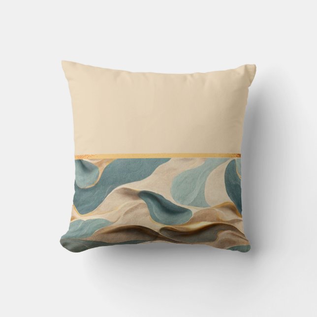 beige blue green modern style wave cushion (Front)