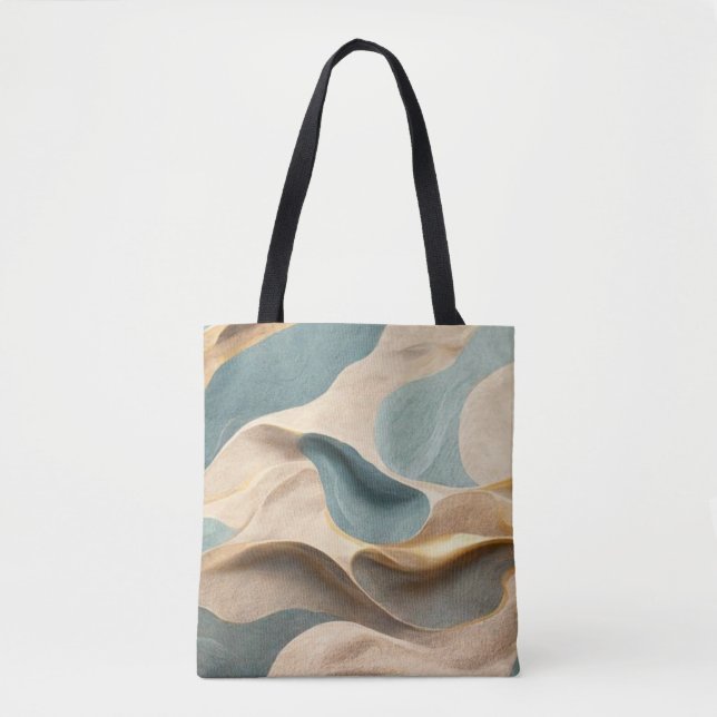 beige blue green modern style wave tote bag (Front)