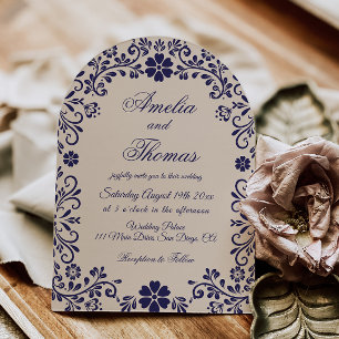 Beige Blue Mexican Destination Wedding Invitation