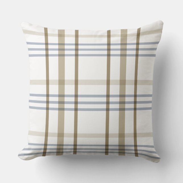 Beige Blue Plaid Cushion (Front)