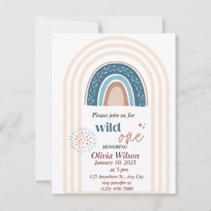 Beige Blue Simple Boho Rainbow Baby shower Invitation