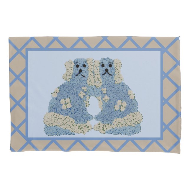  Beige Blue Staffordshire Dogs Ginger Jars Pillowcase (Front)