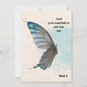  Beige Blue Vintage Butterfly Invitation card.