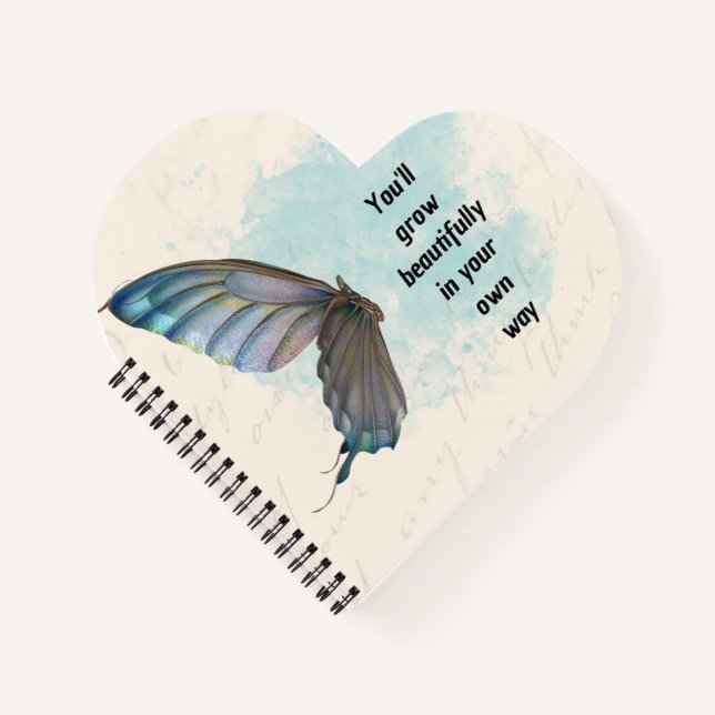 Beige Blue Vintage Butterfly Spiral Notebook (Front)