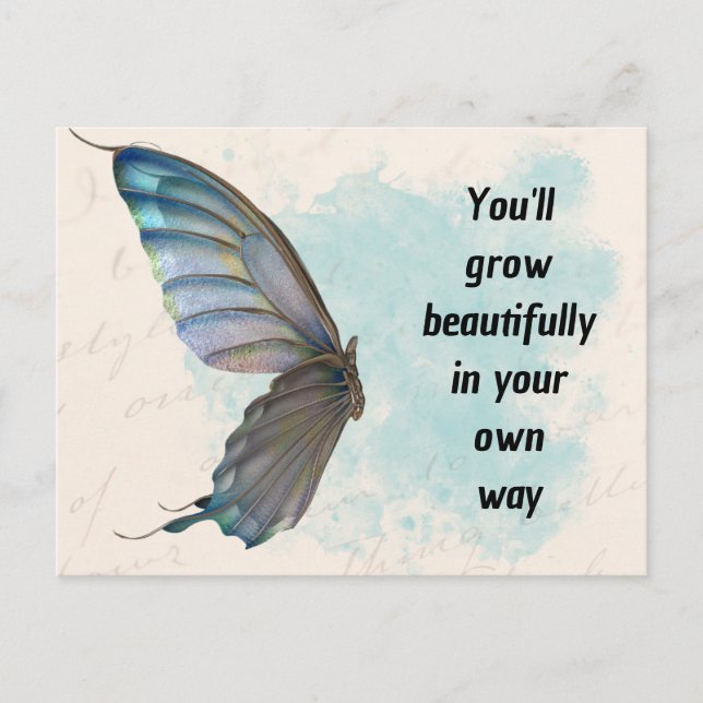 Beige Blue Vintage Butterfly Standard Postcard (Front)