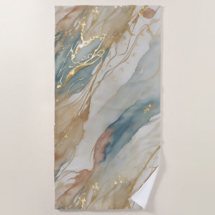 Beige & Blue Watercolor Abstract Marble Beach Towel
