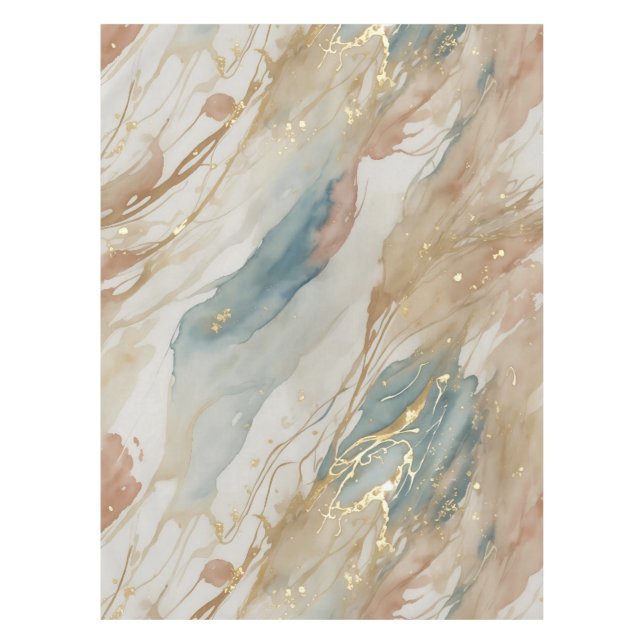 Beige & Blue Watercolor Abstract Marble Tablecloth (Front)