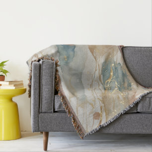 Beige & Blue Watercolor Abstract Marble Throw Blanket