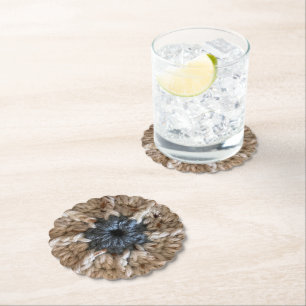 Beige Blue Yarn Photo Knitting Party Crochet Paper Coaster