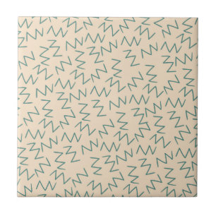 Beige Blue Zig Zag Pattern Tile