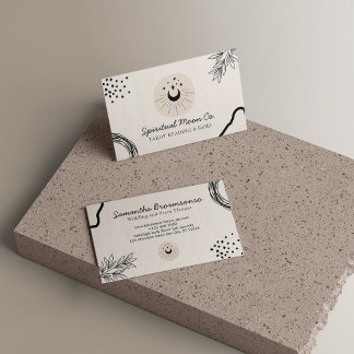 Beige Blush Black Moon Stars Spiritual Reiki Business Card