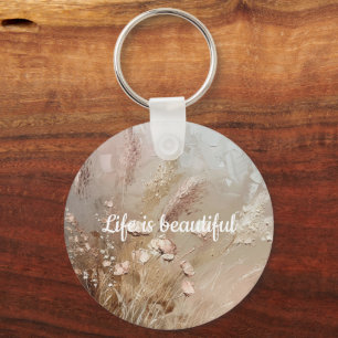 Beige Blush Boho Floral  Key Ring