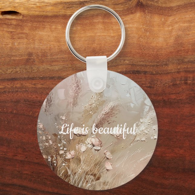 Beige Blush Boho Floral  Key Ring (Front)