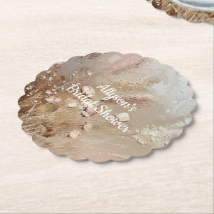 Beige Blush Boho Floral Paper Coaster