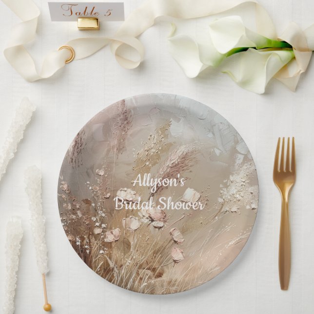 Beige Blush Boho Floral Paper Plate (Wedding)