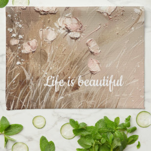 Beige Blush Boho Floral Tea Towel
