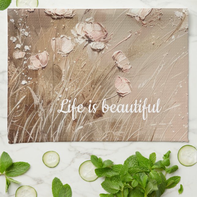 Beige Blush Boho Floral  Tea Towel (Folded)