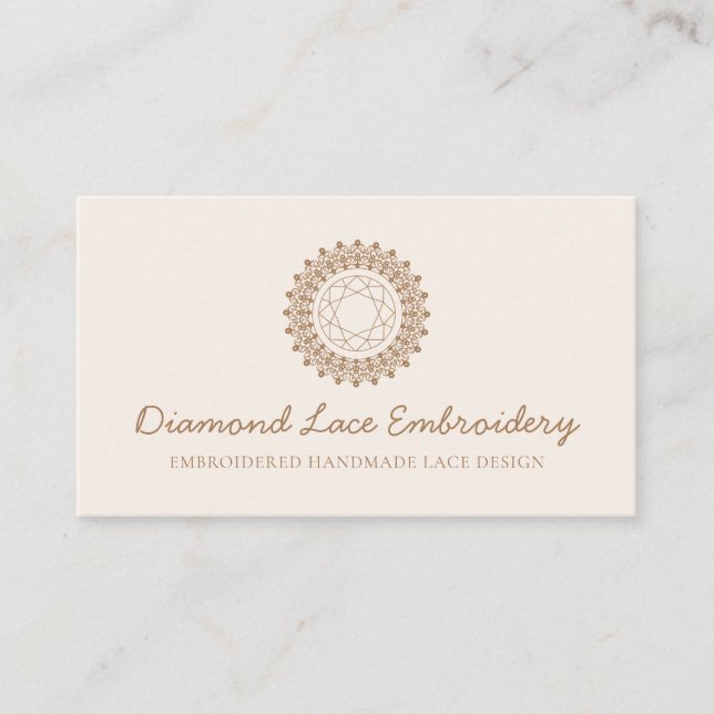 Beige Blush Diamond logo Embroidery Lace Sewing Business Card (Front)