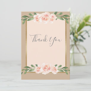 Beige Blush Floral Script Romantic Elegant Thank You Card