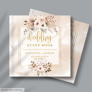 Beige Blush Gold Boho Fall Wedding Guest Book
