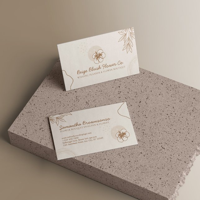 Beige Blush Hibiscus Wedding Calligraphy Flower Business Card (Beige Blush Hibiscus Wedding Calligraphy Flower Business Card)