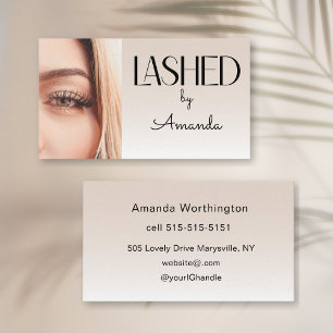 Beige Blush Lashed Minimalist Script Photo  Business Card