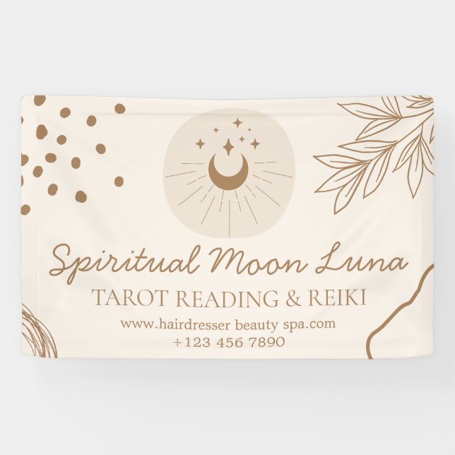 Beige Blush Moon and Stars Spiritual Reiki Banner (Horizontal)