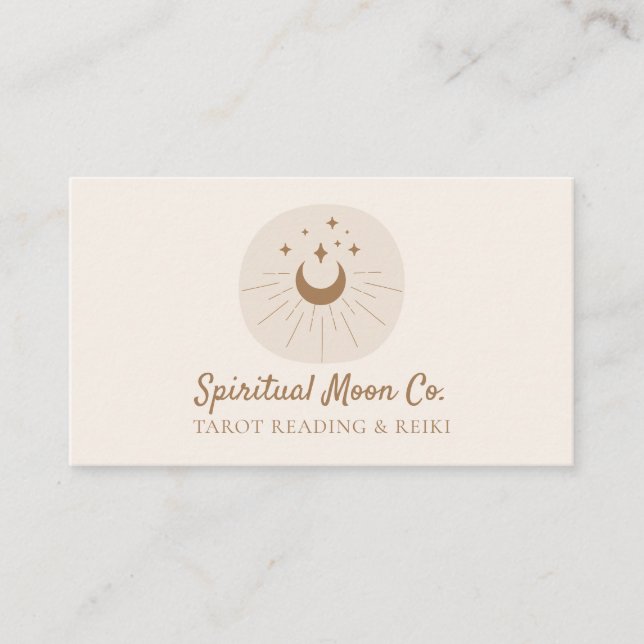 Beige Blush Moon Stars Spiritual Reiki Tarot Read Business Card (Front)