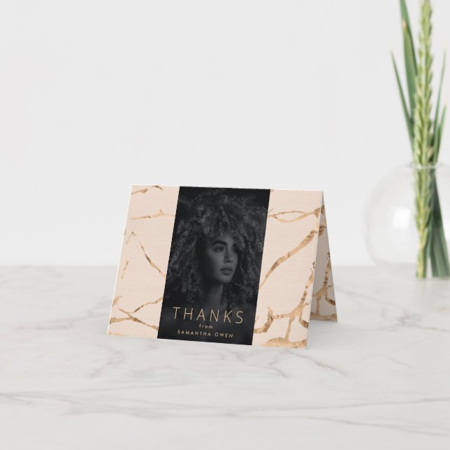  Beige Blush Photo Grad Gold Marble University Thank You Card (Front)