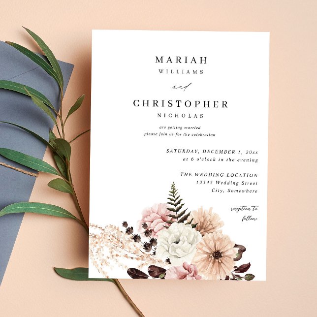 Beige & Blush Pink Rustic Floral Wedding Invitation (Creator Uploaded)