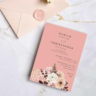 Beige & Blush Pink Rustic Floral Wedding - Pink Invitation