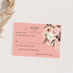 Beige & Blush Pink Rustic no Meal RSVP - PK Card