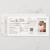 Beige Boarding Pass Destination Wedding Qr Code