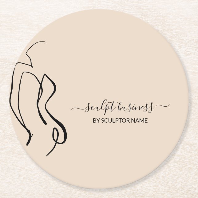 Beige Body sculpting contouring aesthetics Round Paper Coaster (Front)