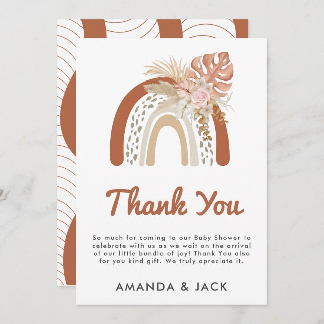 Beige Bohemian Favour Baby Shower Thank You Card (Front/Back)