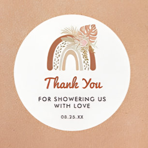 Beige Bohemian Thank You Favour Baby Shower Classic Round Sticker
