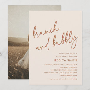 Beige Boho Brunch and Bubbly Bridal Shower Photo Invitation