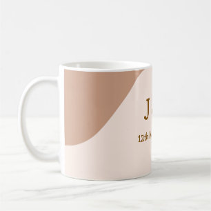 Beige boho curvy orange wedding name date coffee mug
