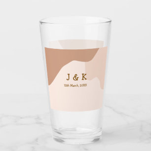 Beige boho curvy orange wedding name date glass