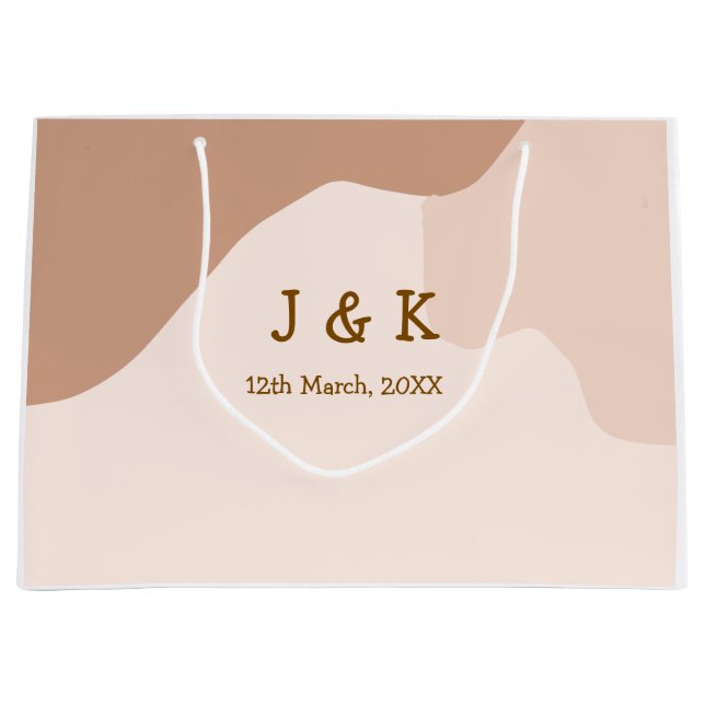 Beige boho curvy orange wedding name date large gift bag (Front)