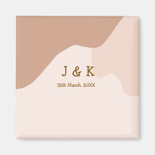 Beige boho curvy orange wedding name date magnet