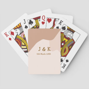Beige boho curvy orange wedding name date playing cards