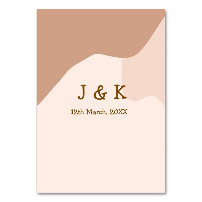 Beige boho curvy orange wedding name date table number (Front)