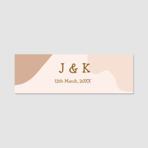 Beige boho curvy orange wedding name date tag