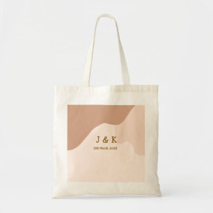 Beige boho curvy orange wedding name date tote bag