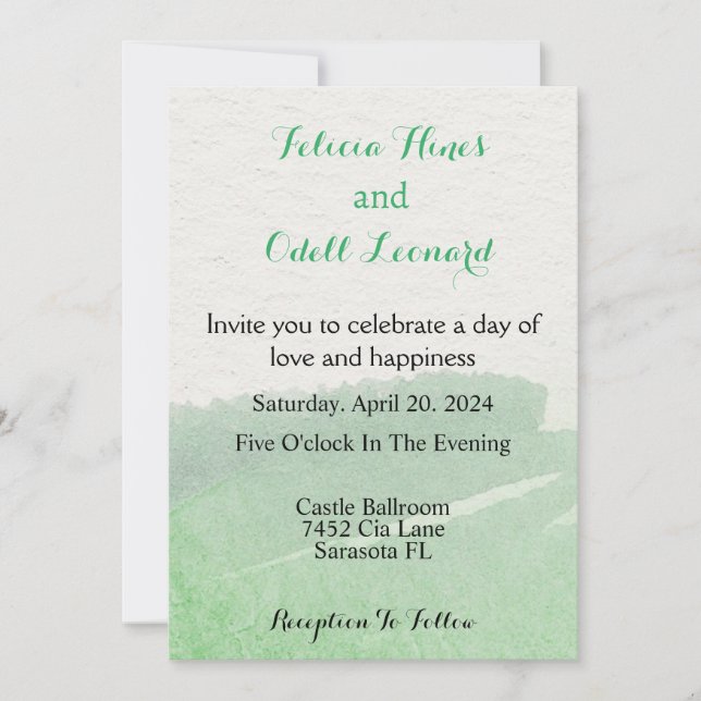 Beige Boho Elegant Green Modern Watercolor Wedding Invitation (Front)