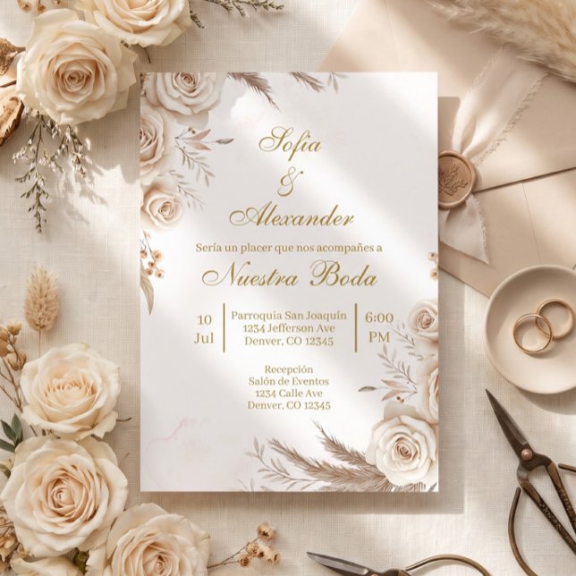 Beige Boho floral Spanish Wedding Invitation (Creator Uploaded)